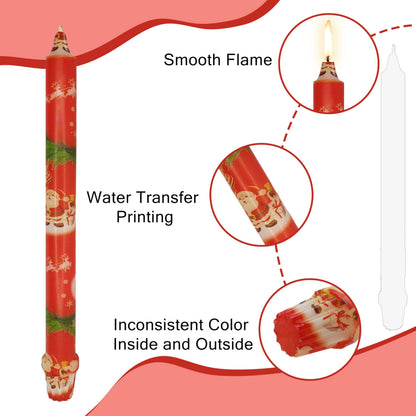 Taper Candles Christmas Printed Candlestick 4 PCS 10 inch Long Taper Candle Unscented Candlesticks Handmade Tapered Candles for Christmas Dinner Household Wedding Party Housewarming Home Décor Candles