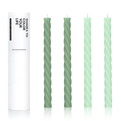 Homeology 10" Candle Sticks, Twisted Taper Candles, Two Green Shades, 4-Pack, Unscented