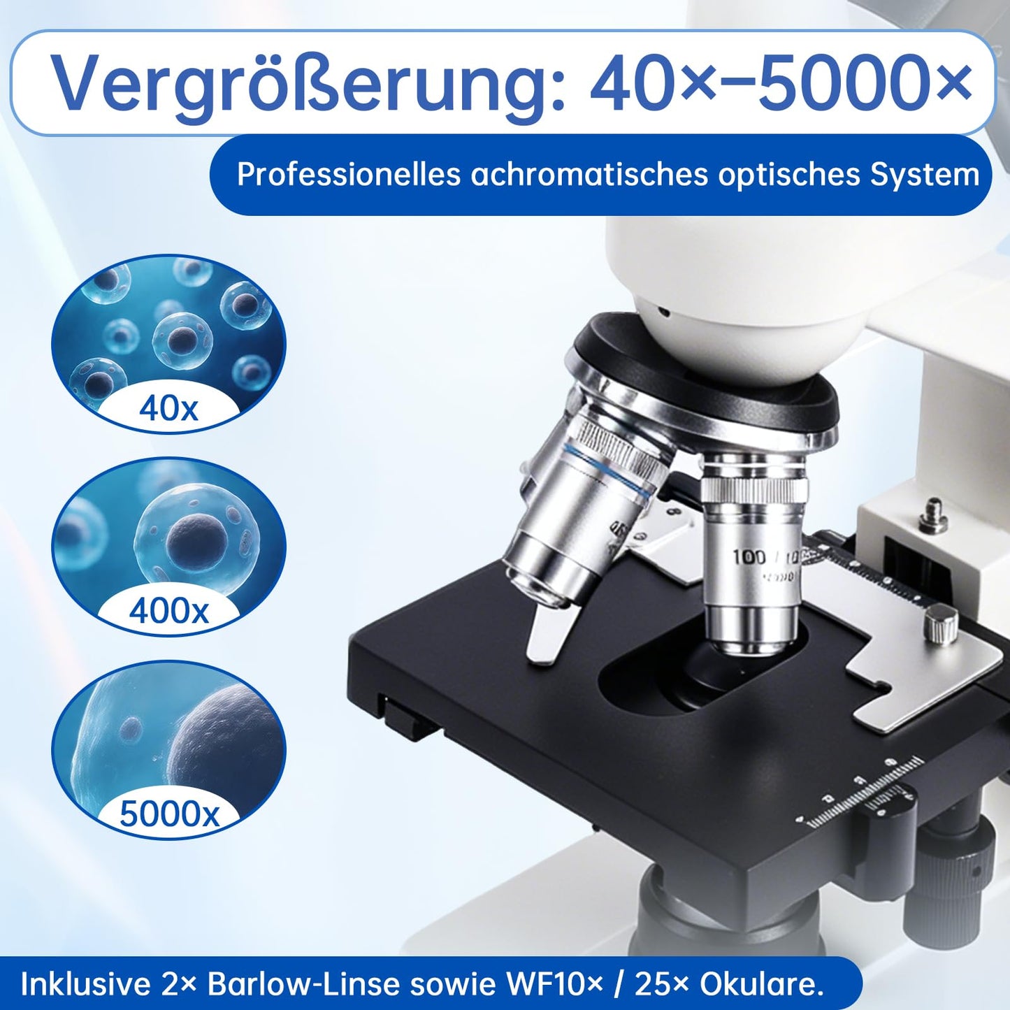SWIFT Trinocular Microscope 40X-5000X for Adults & Students,Research-Grade with 2MP Camera, Carrying Case, Phone Adapter & Microscope Kit - Metal Body