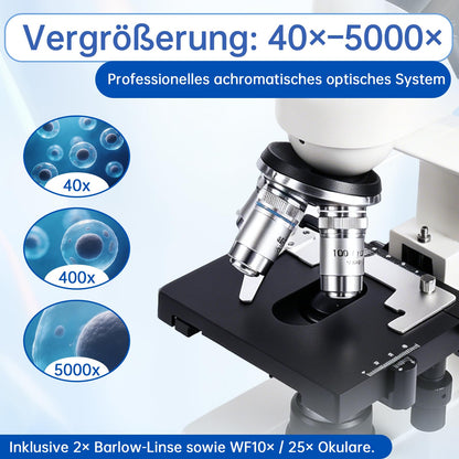 SWIFT Trinocular Microscope 40X-5000X for Adults & Students,Research-Grade with 2MP Camera, Carrying Case, Phone Adapter & Microscope Kit - Metal Body