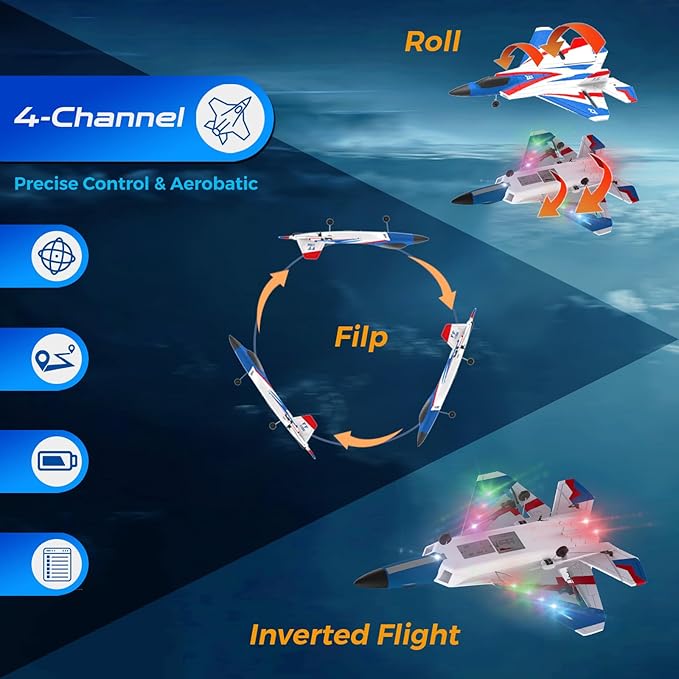 RC Airplane 4 Channel with Lights | F22 RC Plane with 6-axis Gyro Stabilizer for Beginner Remote Control Airplane for Adults 37mins Flight Time - 19in*14in