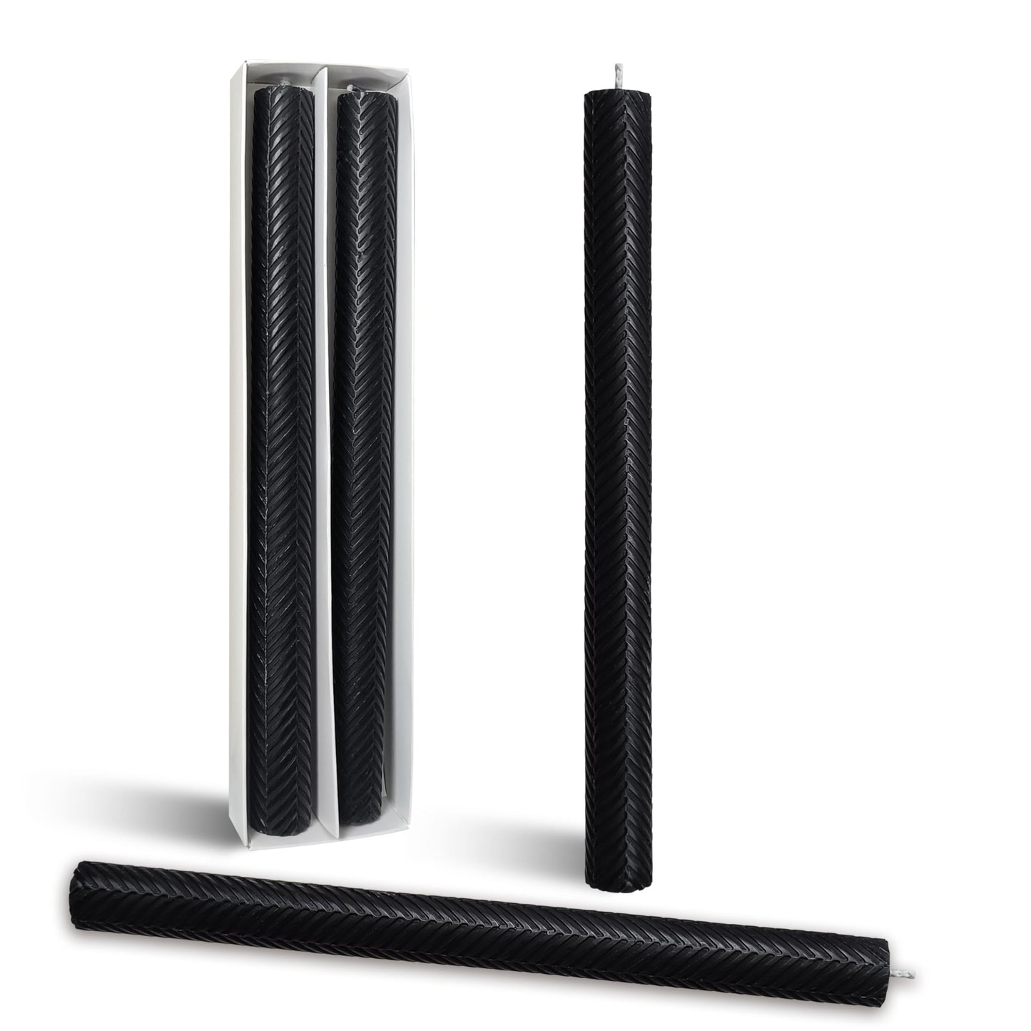Handmade Texture Taper Candle Black Unscented Twisted Candlesticks 10 Inch Smokeless Long Candle Stick for Gifts Holiday Wedding Dinner Decor 2 PCS