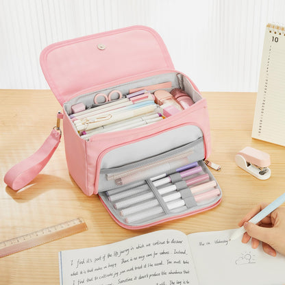 Sooez Super Large Pencil Case, Big Capacity Pencil Bag with 3 Compartments, can hold 100 pencils, Cute Pencil Pouch with Zipper, Portable Stationery Pen Bag, School Supplies For Teen Girls, Purple