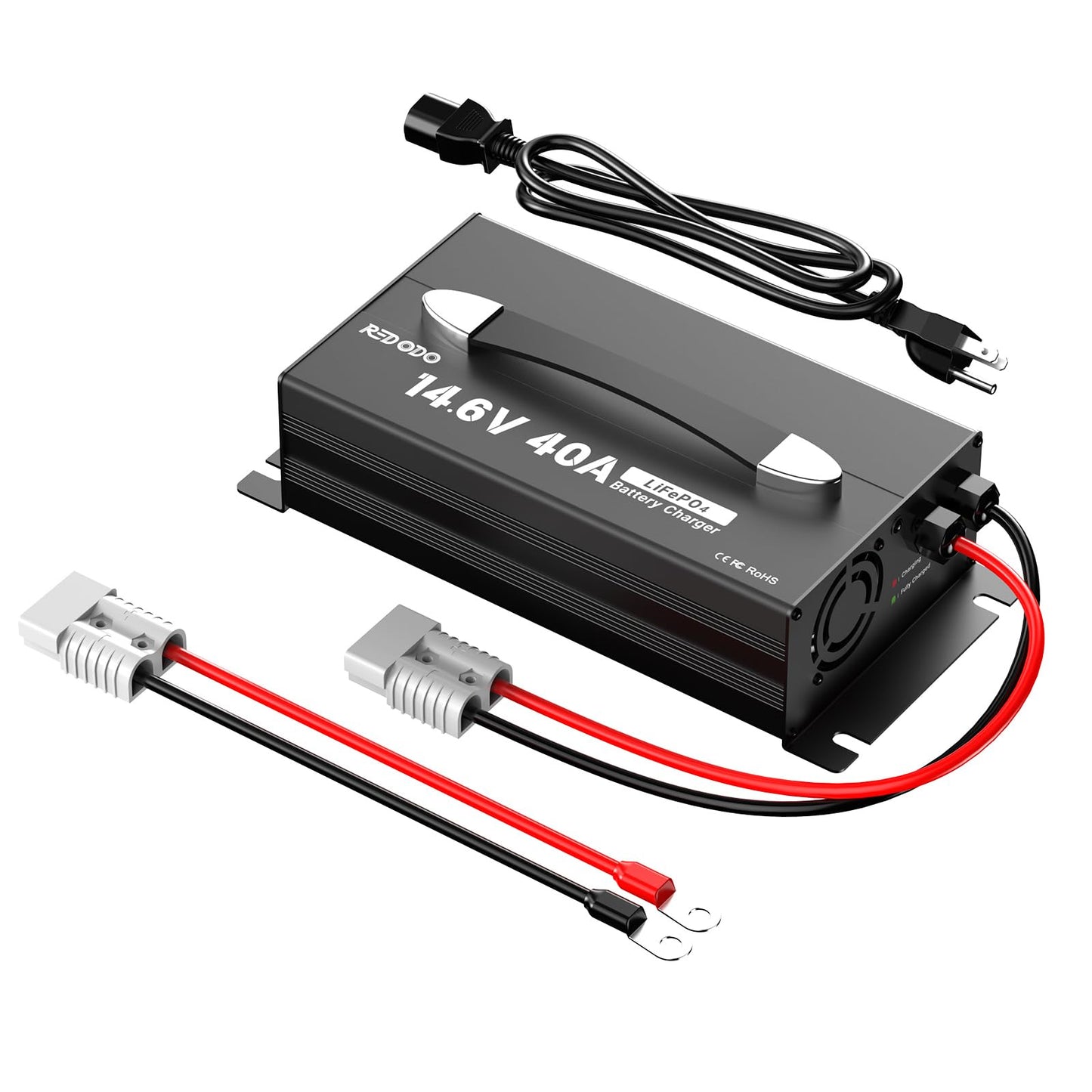 Redodo 14.6V 40A Lithium Battery Charger, Activate Battery, Fully Protected, Upgrade Handle, Intelligent LED Display,Sturdy Aluminum Casing, for 12V Lithium Batteries