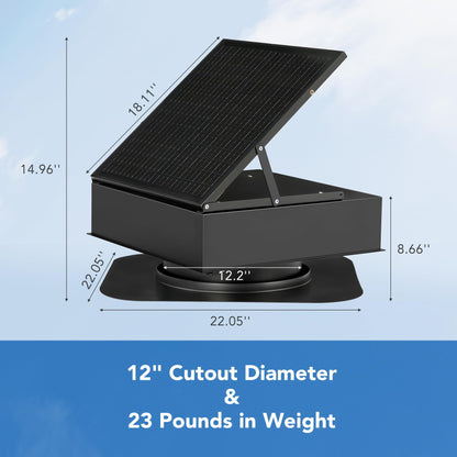Fnova 35W Solar Attic Fan, 2200 CFM Solar Roof Vent Fan with Auto Temp Control, Powerful Brushless Motor for Cooling Attic, Garage, Shed, Greenhouse up to 1000 sq.ft, Only Fan
