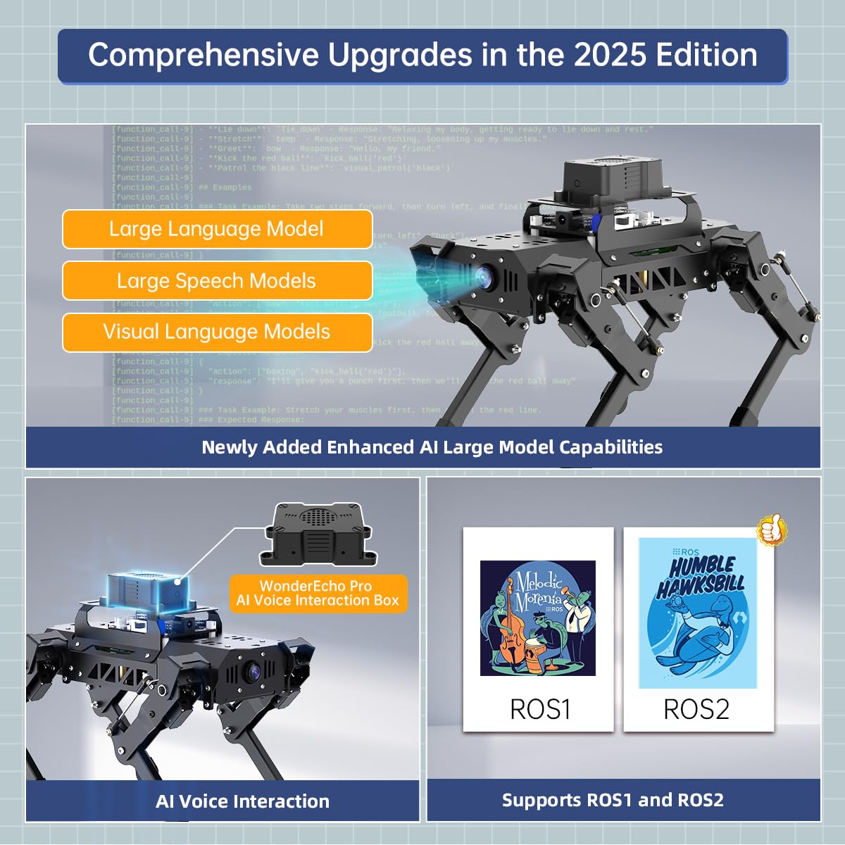 PuppyPi ROS2 Robot Dog with ChatGPT Large AI Models AI Embodied Intelligence Robotic Dog Vision Scene Voice Command Understanding Bionic Quadruped ROS Education Robot, Advance & RaspberryPi5 4GB