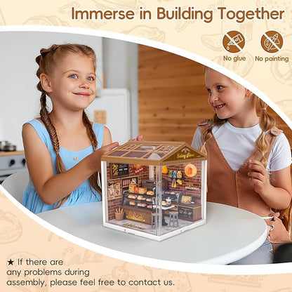 LED Building Blocks for Adults 1:24 DIY Miniature Dollhouse Kits with Roof &amp Dustproof Cover Tiny House Toy Building Sets for Kids Ages 8-12-15 Birthday Hobbies Gift for Men Women Boy Girl