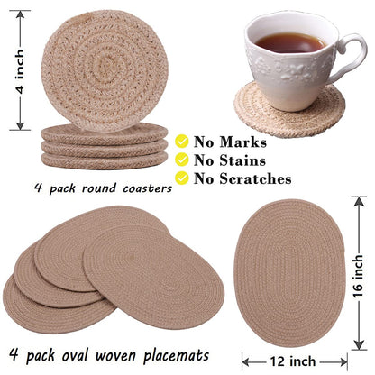 WENFOME Jute Woven Placemats Set of 6, Round Braided Tablemats Natural Jute Handmade Woven Plate Chargers Heat Resistant Non-Slip Potholder for Table Decoration(13 inch)