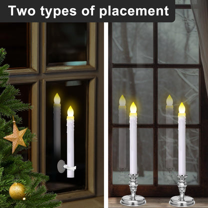 Flameless Candles 10 Pack Battery Operated Window Candles with Drip Texture,Remote Timer,10 Removable Candle Holders,10 Suction Cups,20 AAA Batteries for Home Decor Christmas Wedding (Sliver)