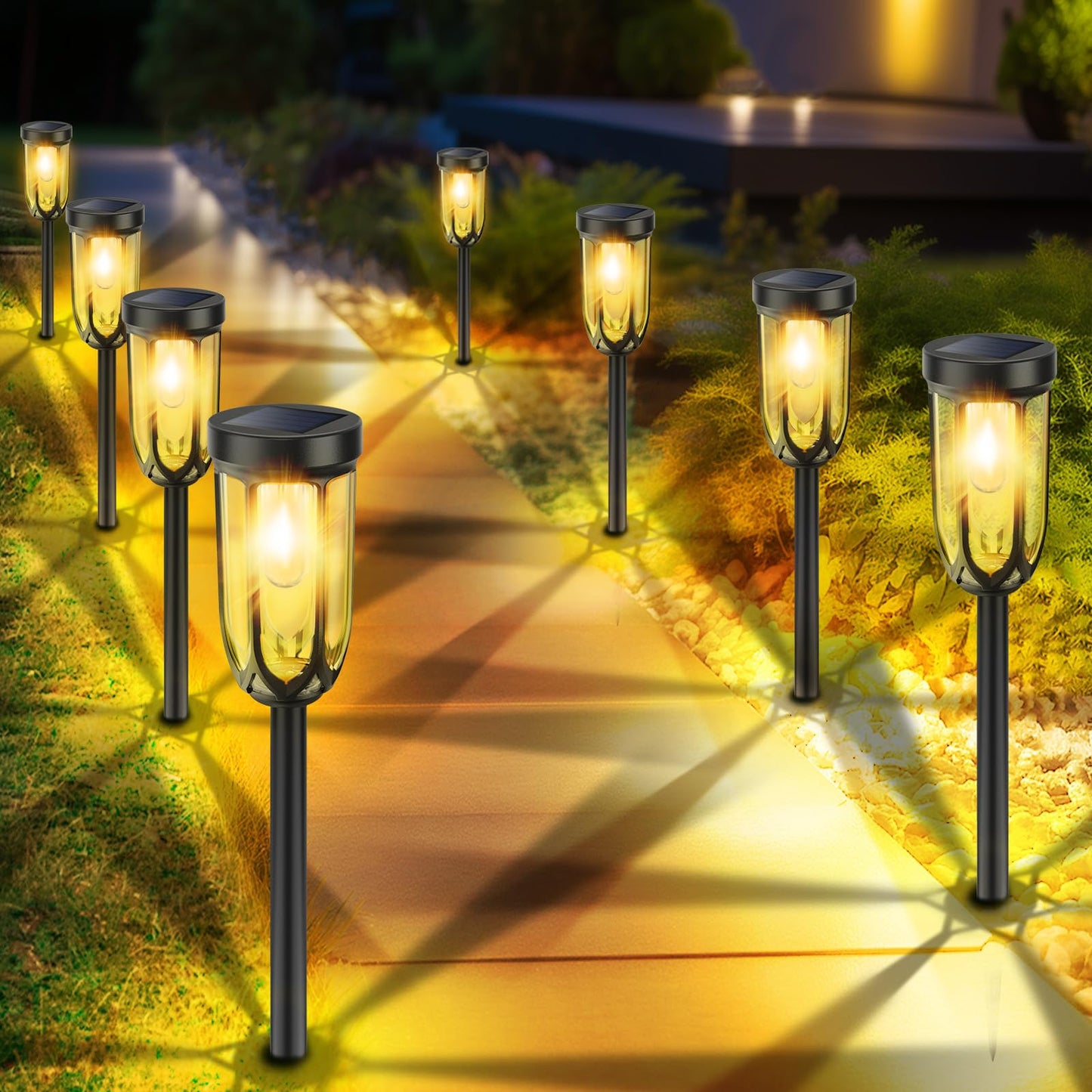 Barleit Solar Pathway Lights 8 Pack, Solar Lights Outdoor Waterproof IP65, Bright Auto On/Off Driveway Patio Light, Solar Garden Lights Landscape Lighting for Walkway Lawn Yard