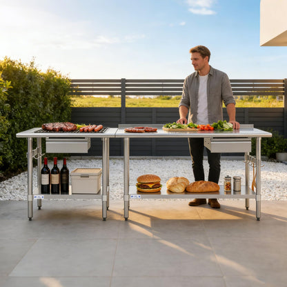Hally 24 x 60 Inch Stainless Steel Prep Table, NSF Certified Commercial Kitchen Work Table with Drawer, Removable Stainless Steel Pan, Undershelf and Removable Hook for Restaurant Home Garage