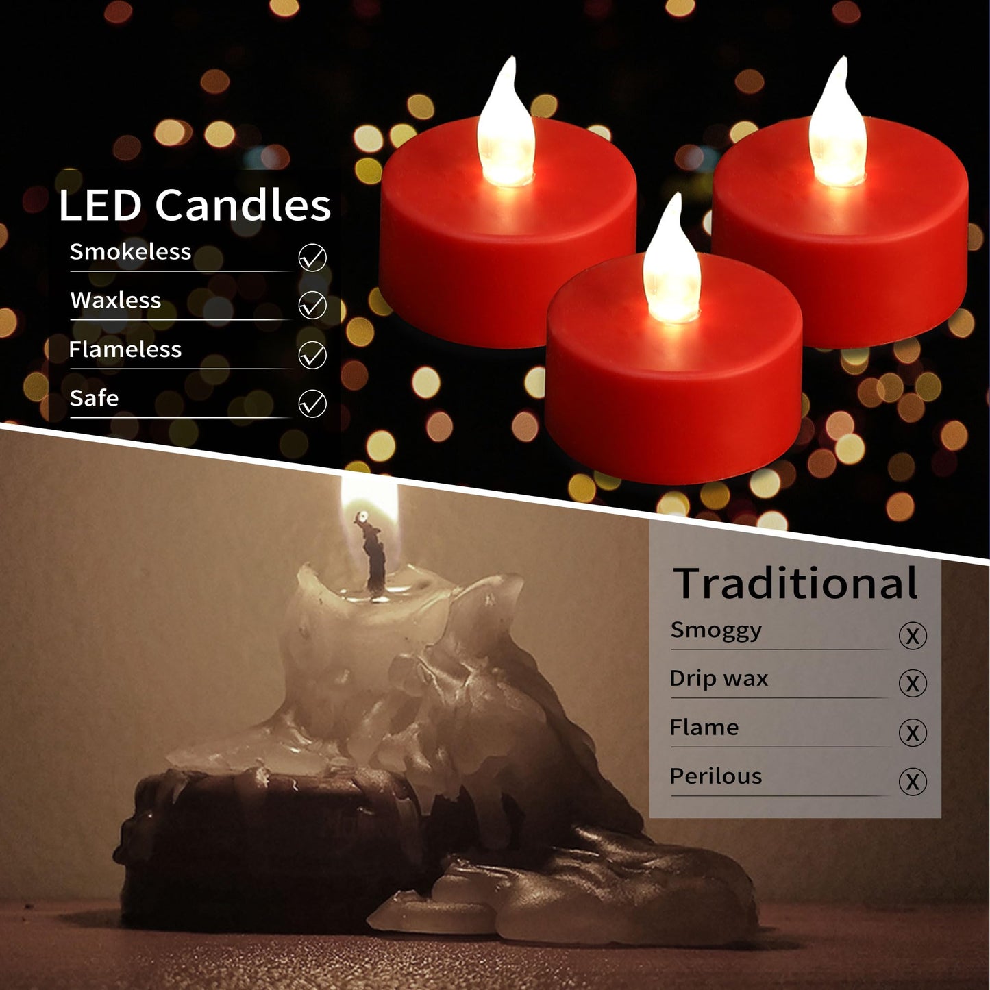 MINXIN LED Tea Light Flameless Candles with Remote Control Flickering Tealight Long Lasting, Battery Operated with Timer for Halloween Home Decoration Seasonal &Festival Celebration Red (24pcs)