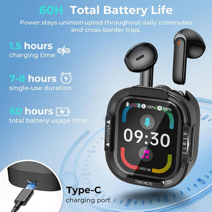 NE70 Earbuds, 2026 New NE70 AI Translation Earbuds in Real Time, Language Translator Headphones with LCD Touch Screen Audifonos Traductores Inglés Español Support 165 Languages for Travel Business