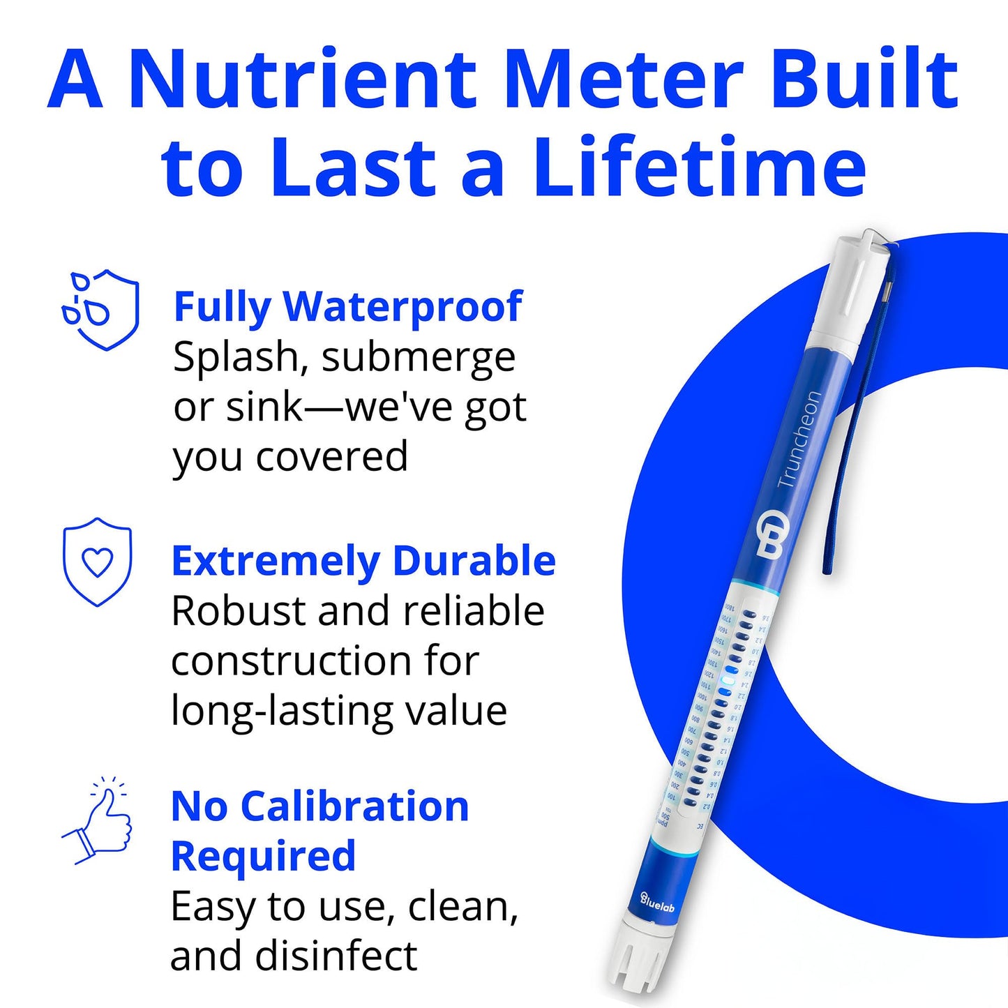 Bluelab TRUNV2 Truncheon Nutrient Meter, Digital Conductivity Tester in Water (Scales Include: EC, 500, ppm 700, CF, TDS) Tool for Hydroponic System and Indoor Plant Grow, White