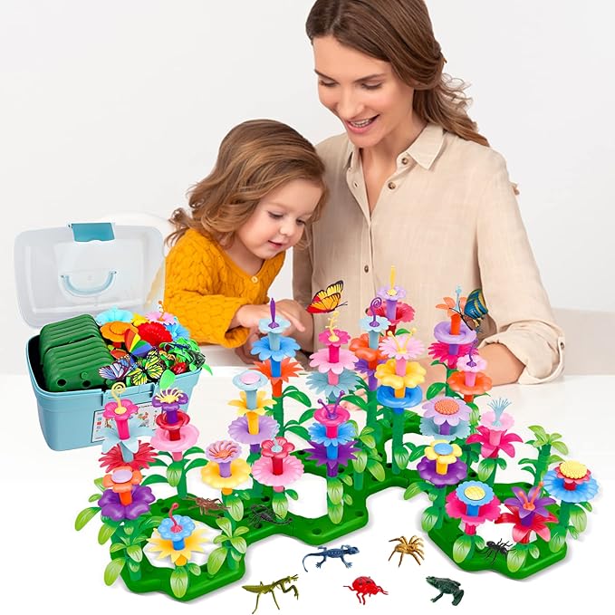 Birthday Toys Gifts for 2 3 4 5 6 Years Old Toddler Girls Boys 156 PCS Insect Flower Garden Building Educational STEM Pretend Play Gardening SetEaster Basket Stuffers Gifts for Preschool Kids Age 2+