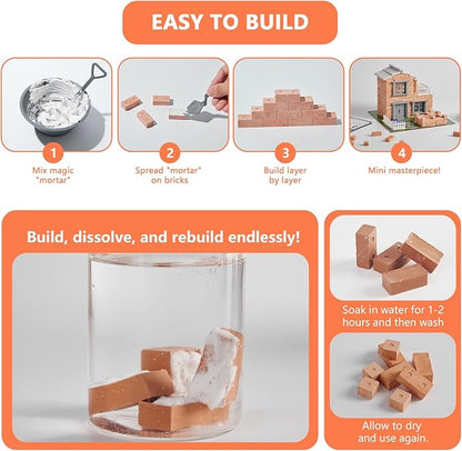Mini House Building Kit for Kids Age 8+ - Block Building Toys with Real Mini Bricks STEM Creative Gifts for Boys Girls- DIY Tiny House Construction Set