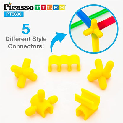 PicassoTiles 600pc Construction Toy Straw Building Set Children STEM Learning Interlocking Building Toys Creative Straw Connecting Builder Kits Early Education Kit for Kids Boys &amp Girls Ages 3+ PT