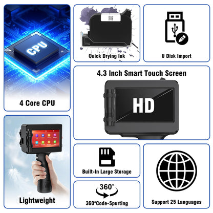 TIKTONER Handheld Inkjet Printer Printing Height 0.08-0.5Inch Handheld Printer Gun for Batch Code Date Time Lot Number Print on Many Materials, Inkjet Coder with 42ml Black Fast Dry Ink Cartridge
