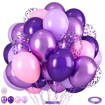 Pink and Purple Balloons, Pink Lavender Dark Purple Metallic Confetti Latex Balloons for Girls Women Birthday Party Baby Shower Bridal Shower Wedding Decorations