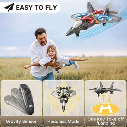 4DRC V17 Foam Remote Control Airplanes Rc Planes for Kids Adults 4-7 8-16 Remote Control Planes Fighter Jet with Light 360° Flip Fighter Jet Toy Gravity Sensing Stunt Roll Gifts for Kids Boys