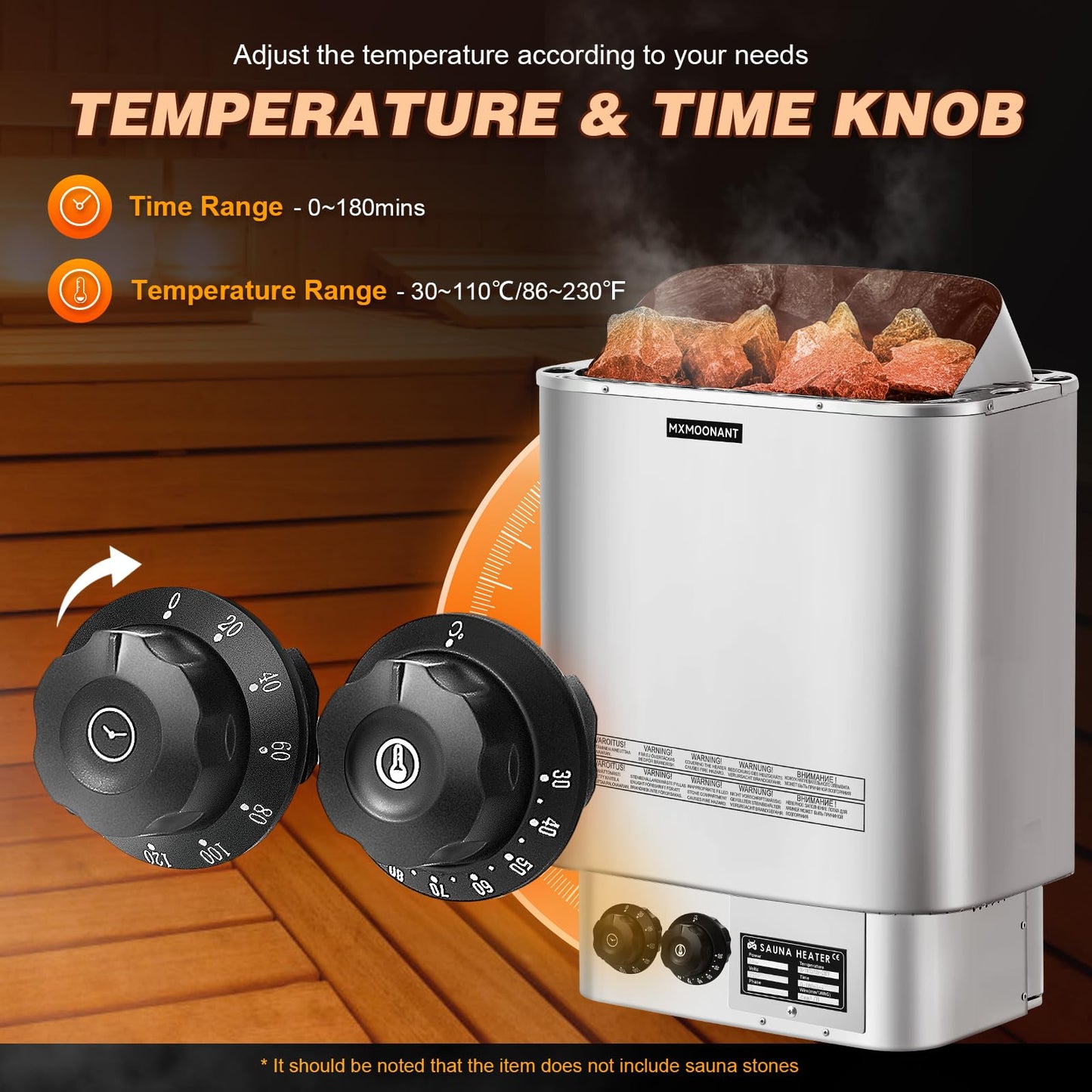 Mxmoonant Sauna Heater, 6KW 220V Electric Sauna Heaters Stove Dry Steam Sauna Bath for Home Hotel Spa Max. 300 Cu.ft with Sauna Hygrothermograph