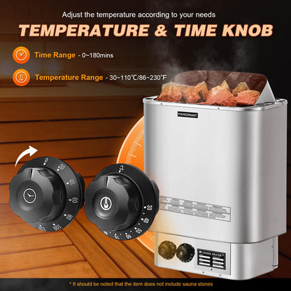 Mxmoonant Sauna Heater, 6KW 220V Electric Sauna Heaters Stove Dry Steam Sauna Bath for Home Hotel Spa Max. 300 Cu.ft with Sauna Hygrothermograph