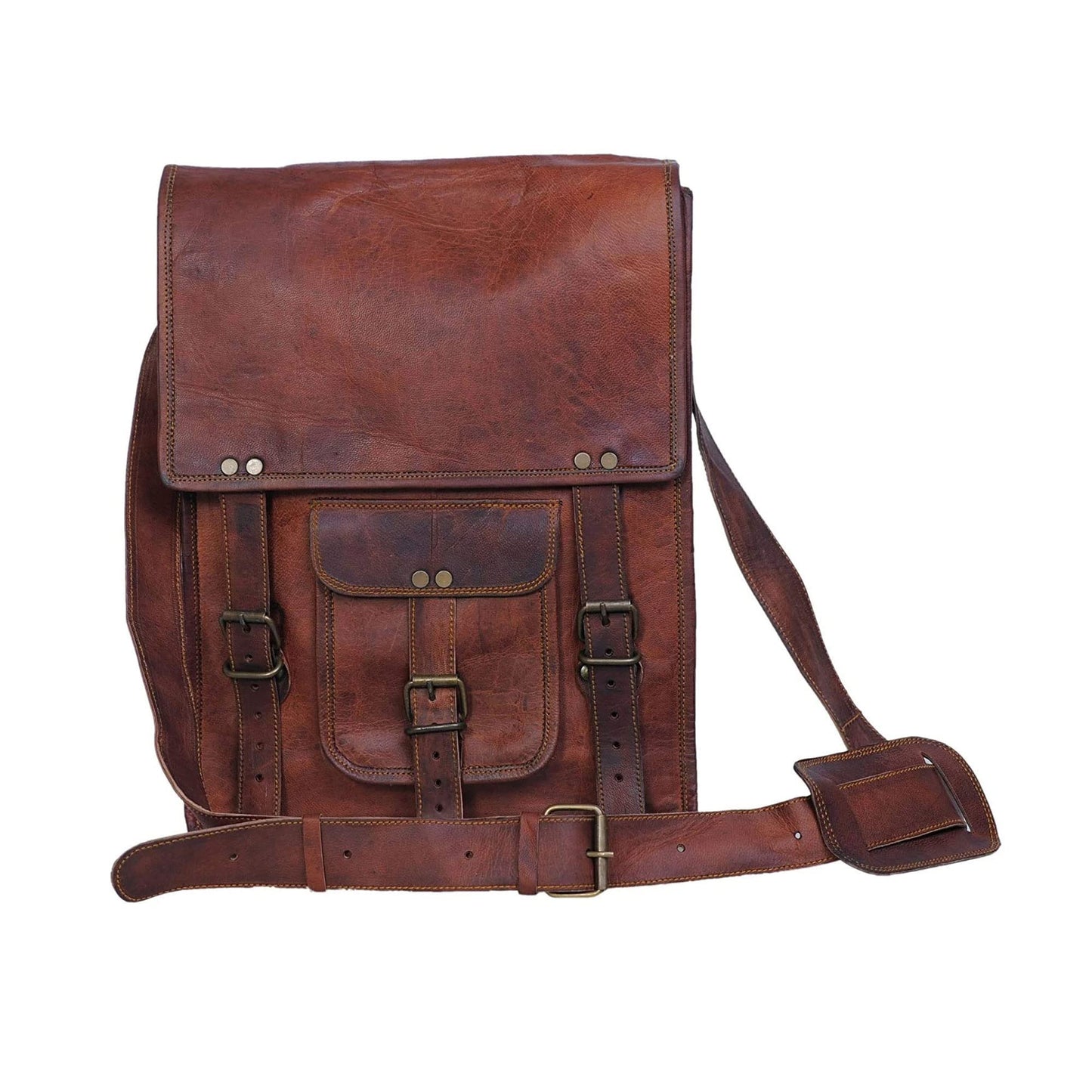Komal's Passion Leather Sturdy Leather Messenger Satchel Bag 11 Inch Distressed Tan