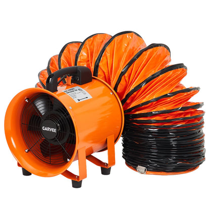 8 Inch Utility Blower Fan, Portable Air Mover Blower Fan with 32.8 ft Flexible Duct Hose, 1100 CFM Low Noise Portable Industrial Exhaust Fan/Extractor/Ventilator for Basements Workshops Warehouses