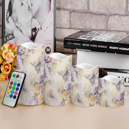 Cozeyat White Floral Flameless Candles 4 Pack Battery Operated LED Pillar Candles with Remote Control Timer Color Changing for Home Wedding Beach