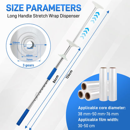 6-Pack Heavy Duty Stretch Film Dispenser Pole Holder - 48 Inch Extra Long Handle for Pallet Wrapping - Fits 12" to 24" Rolls with 2" to 3" Core - Industrial Grade Stretch Wrap
