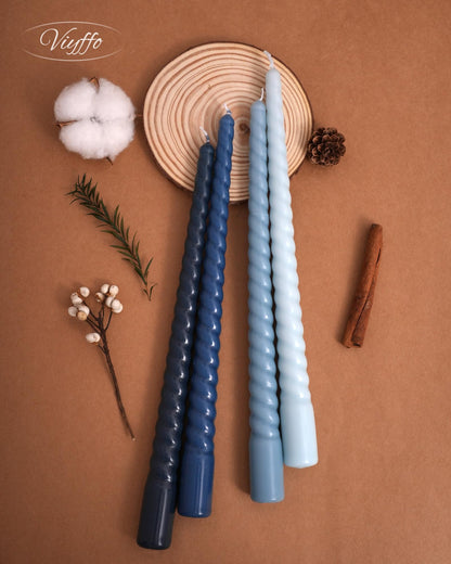 Viyffo 11 Inch Spiral Taper Candles, 4 Pack Blue Gradient, Unscented Tall Long Candlesticks for Wedding, Dinner, Holiday Table Decor, Fits Most Standard Holders