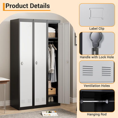 Metal Storage, Locker with 1 Door and 1 Shelf, Storage Cabinet for Gym, School and Office, Gray.