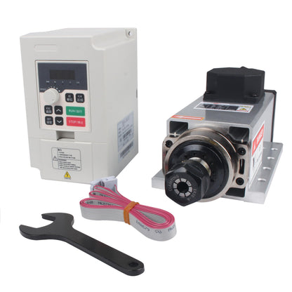 RATTMMOTOR CNC Spindle Motor Kit 220V 2.2KW Square Spindle Motor Air Cooled ER20+2.2KW VFD Inverter 220V Variable Frequency Drive Single to 3 Phase Converter for CNC Milling Machine