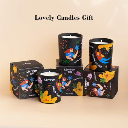 Lamron Cashmere Wood Chestnut Candle - Cozy Winter Scented Candles for Home, 7.1oz Premium Coconut Wax with Cute Art, 45H Long Burn, Warm Aesthetic Home Decor Gift