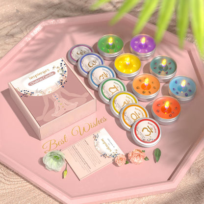Inspireyes Chakra Candles Set of 7,Meditation Crystal Scented Candles Gift Set for Women, Spiritual Healing Candles for Promotes Positive Energy, Yoga, Cleansing, Manifesting, Relaxation