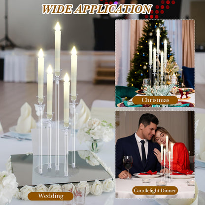 Layhit 4 Sets Acrylic Candelabra Candle Holder 5 Arm Wedding Table Centerpiece 18.1" Tall Acrylic Clear Candle Holder with Base Candlesticks Decoration for Father Day Graduation Party, Fit 0.87'' Led