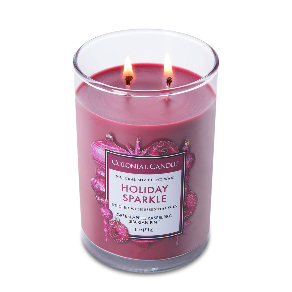 Colonial Candle Holiday Sparkle Scented Jar Candle, Classic Cylinders Collection, 2 Wick, Purple, 11 oz - Up to 80 Hours Burn