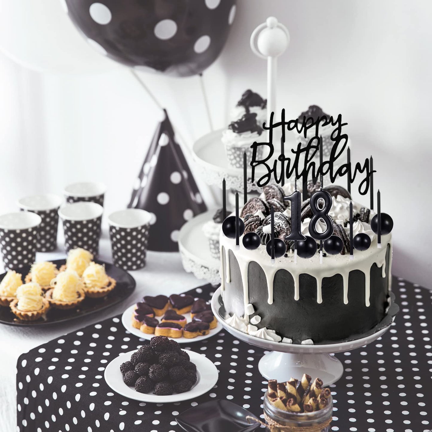 Yerliker 34 Pcs Happy Birthday Cake Toppers Decorations Birthday Candles DIY Cake Decor for Men Women Wedding Anniversary(Black)