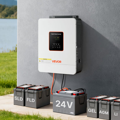 VEVOR 3000W Hybrid Solar Inverter, 24V DC to 230V AC, Pure Sine Wave Power Inverter, Built-in 80A MPPT Solar Charge Controller, Works with Lead Acid Lithium Battery, for Home Camper, Off-Grid, NO WiFi