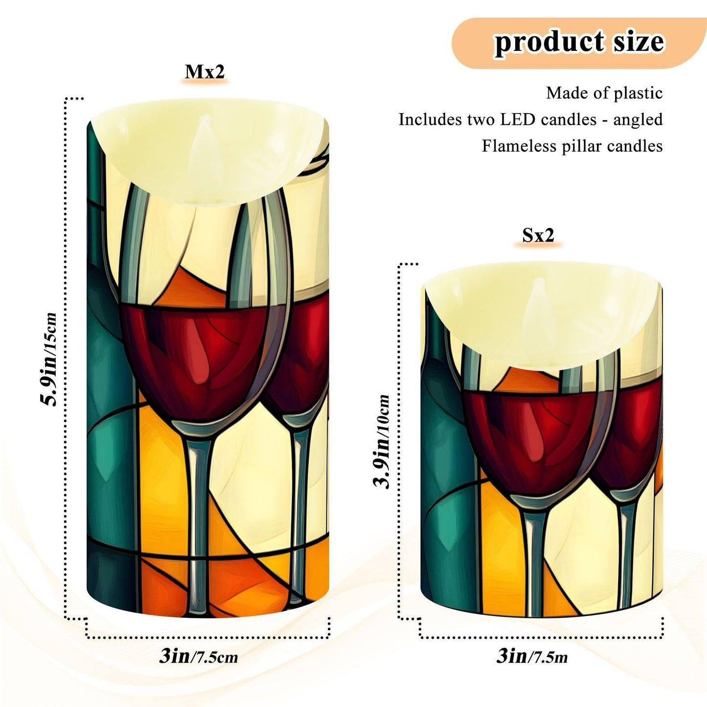 YMXFXP Wine Stain Glass Red 5.9”x3” Flameless LED Candles with Remote - Set of 2, Battery-Operated Flickering Pillar Candles with Timer for Home Decor - Batteries Not Included