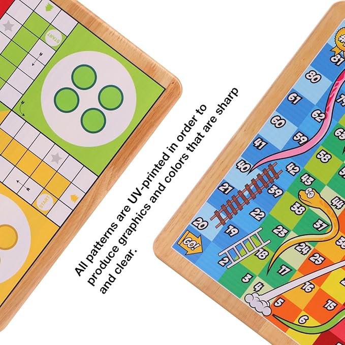 12 Inches Ludo Board Game + Snakes&ampLadders 2 in 1 Classic Board Game for Adults and Kids Including 1 Game Board 2 Dice 16 Game Pieces Rules and Carrying Bag.