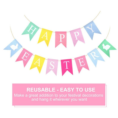 TUPARKA 2pcs Easter Banners, 'Happy Easter' Bunting Garland Decorations, Lightweight Hessian Banner, Pennant Shape, 2.5m Length, Ideal for Party, Indoor & Outdoor, Hand Wash Only