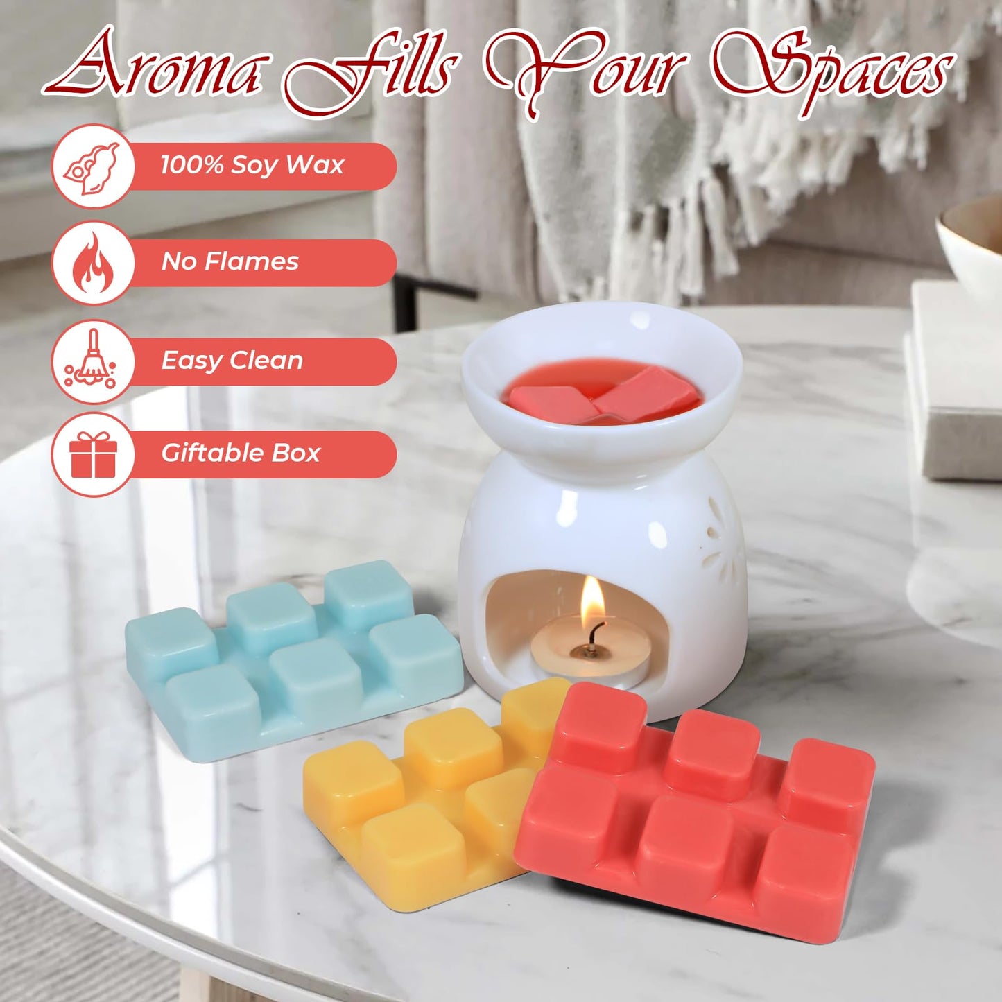 SCENTORINI Wax Melts, Scented Wax Cubes Strong Scent, Summer Scents Soy Wax for Wax Warmer - Pineapple, Watermelon, Strawberry, Mango, Passion Fruit, Mint, 6 Pack
