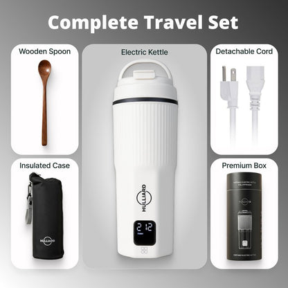 HULLIARD Travel Electric Kettle - 316 Stainless Steel, Portable Tea Kettle & Water Heater, 450ml Portable Water Boiler, 6 Temperature Settings, Auto Shut-Off, Universal Voltage (100-240V)