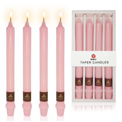 Pink Long Taper Candle 10 Inch Candlesticks Unscented Dripless Tapered Candle Set for Home Decor Wedding Party Dinner Candles, 4 Pack