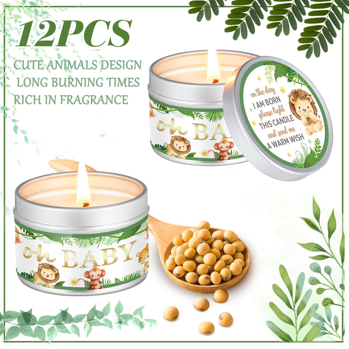 Funtery 12 Pcs Baby Shower Party Favors for Guests Baby Shower Candles Lavender Scented Candle Rustic Tealights Candles Gender Reveal Return Gifts(Animal)