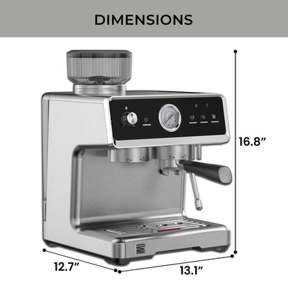 Kenmore Espresso Machine - Automatic Coffee Maker With Auto Tamper, Auto Cleaning, Milk Steamer & Frother, Bean Grinder, Make Professional Barista Style Cappuccino, Latte, Stainless Steel