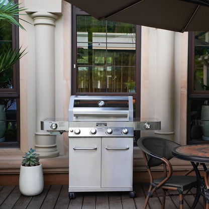 Monument Grills Larger 4+2 Burner Propane Gas Grills Stainless Steel Cabinet Style with Clearview® Lid, Knob Controls, Built-In Thermometer, Infrared Side Sear Burners & Side Burners, Outdoor Use