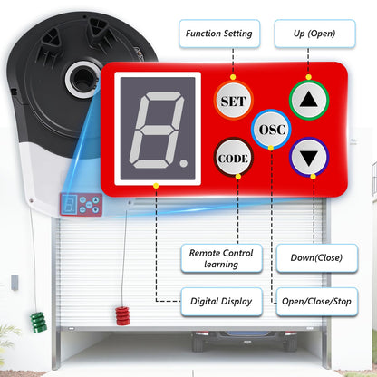 Automatic Roll Up Garage Door Opener, 110V Side Mount Electric Roller Shutter with 800N Quiet Motor, 2 Remotes & Secure Encryption for Commercial Farm Warehouse Barn