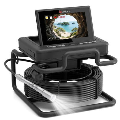 Sanyipace Drain Camera 100FT/30M, 7'' IPS 1080P Pop-Up Screen Sewer Inspection Camera with Distance Counter,20X Digital Zoom,Waterproof Inspection Camera with12 LEDs, for Sewer Line Pipe Inspection